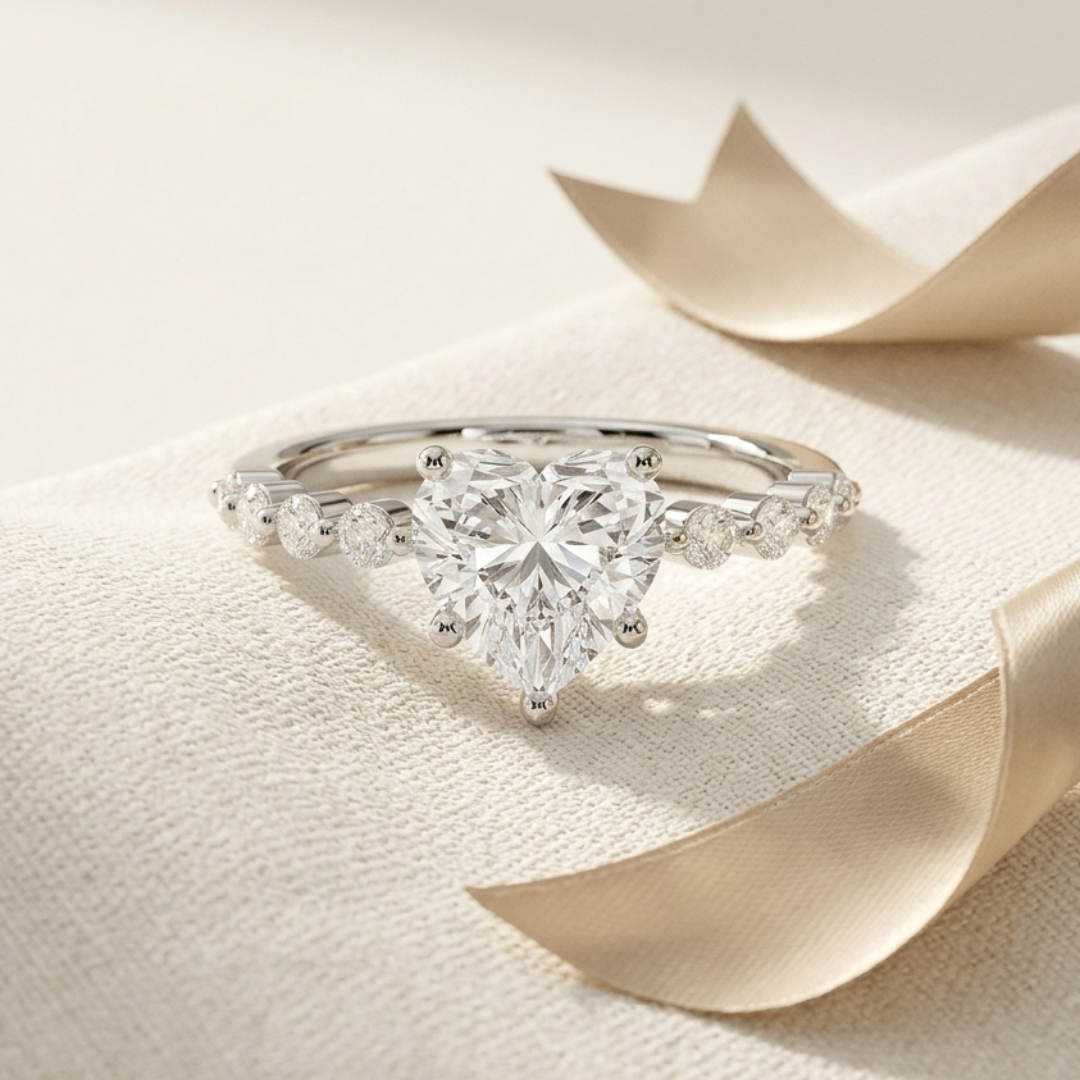 Bloom—Still Light Ring | Heart Diamond in Round Half Coverage