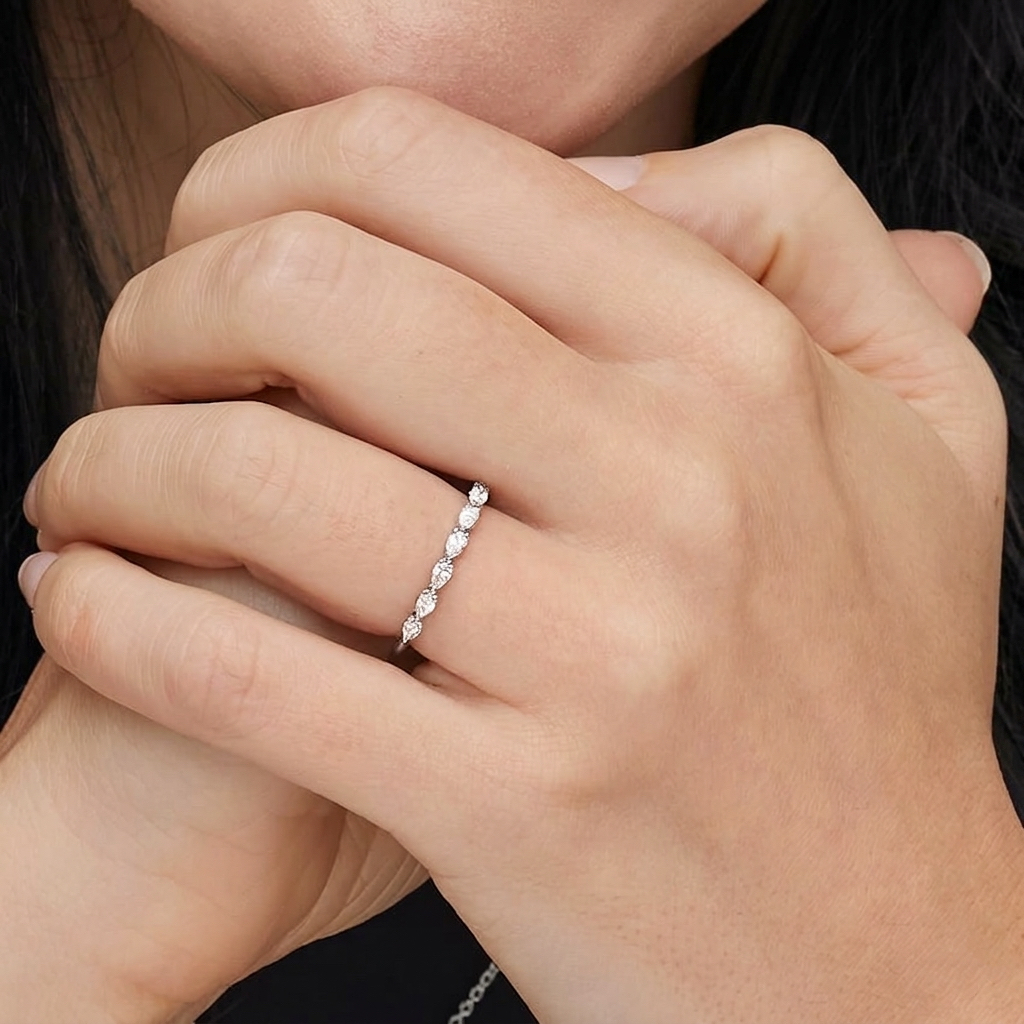 Milestone Band—Still Light Ring | Pear Diamond Half Eternity