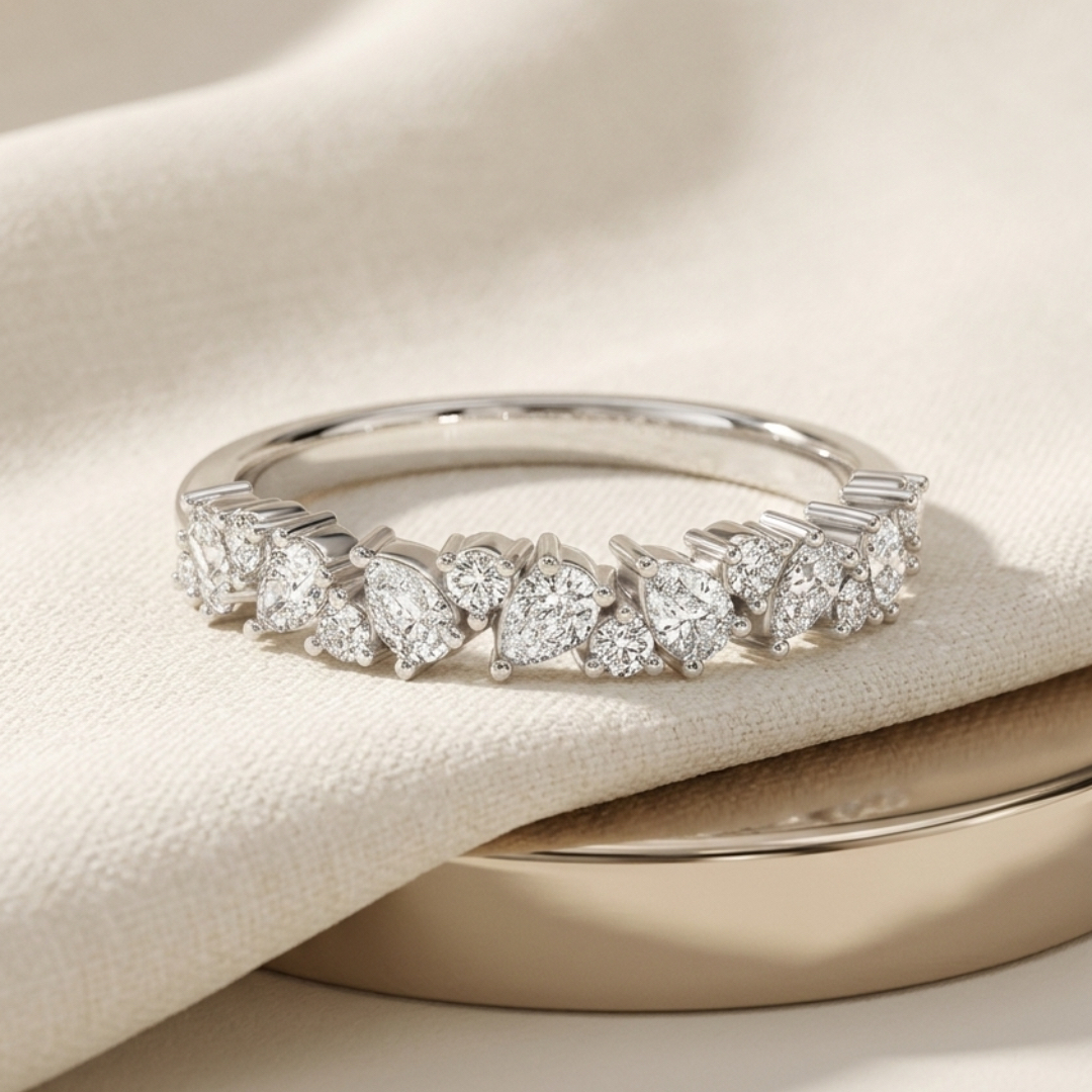 Milestone Band—Still Light Ring | Pear Round Diamond Half Eternity