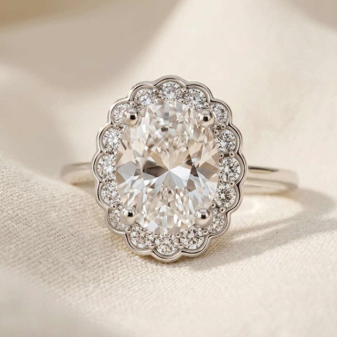 Bloom—Still Light Ring | Oval Diamond in Floral Halo