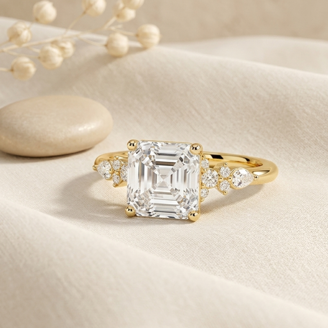 Ascend—Crowned Still Ring | Asscher Diamond in Pear and Round Coverage