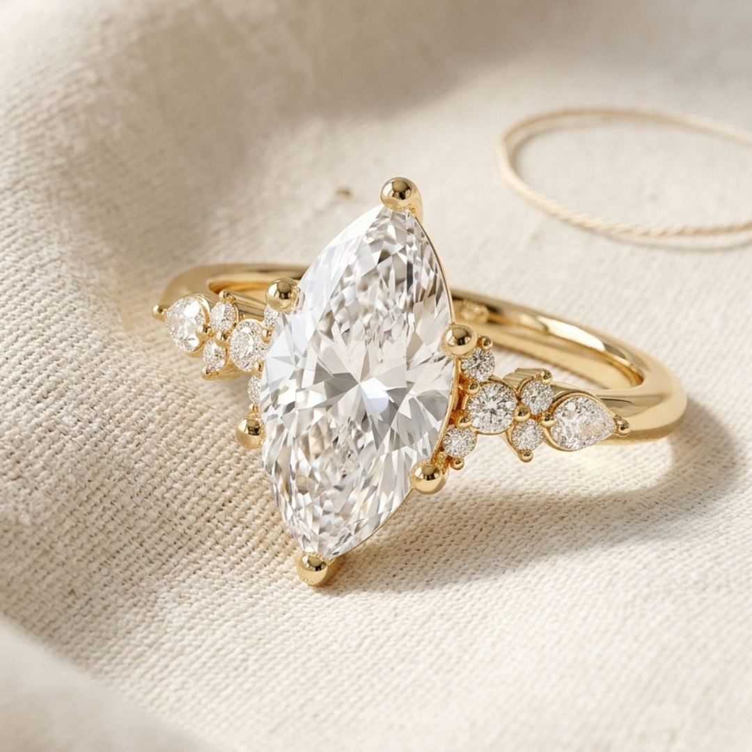 Ascend—Crowned Still Ring | Marquise Diamond in Pear and Round Coverage