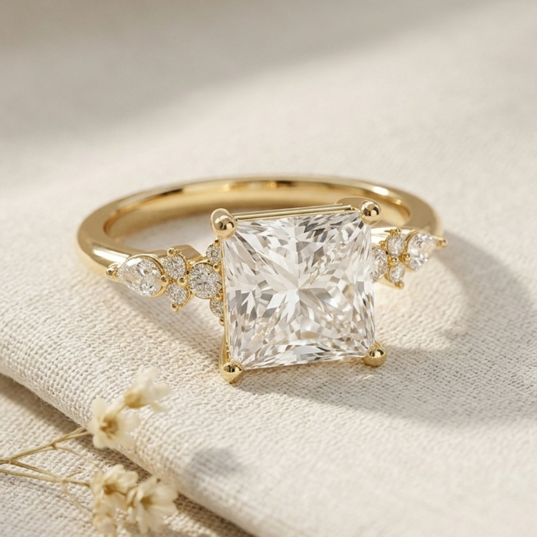 Radiate—Crowned Still Ring | Princess Diamond in Pear and Round Coverage