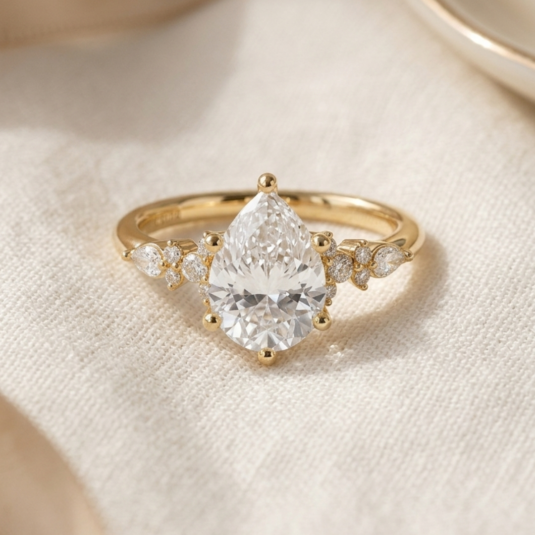 Bloom—Crowned Still Ring | Pear Diamond in Pear and Round Coverage
