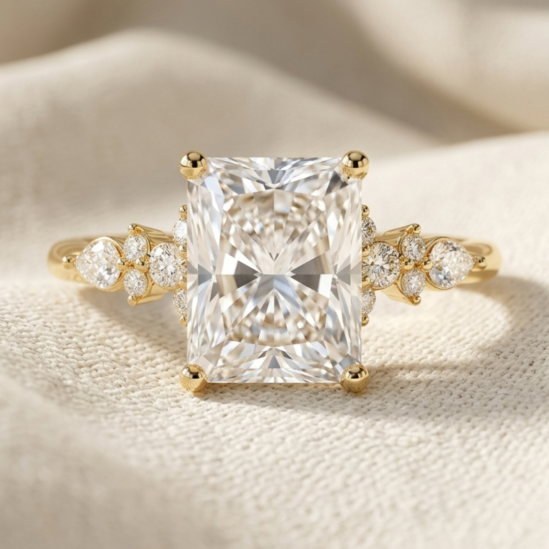 Radiate—Crowned Still Ring | Radiant Diamond in Pear and Round Coverage