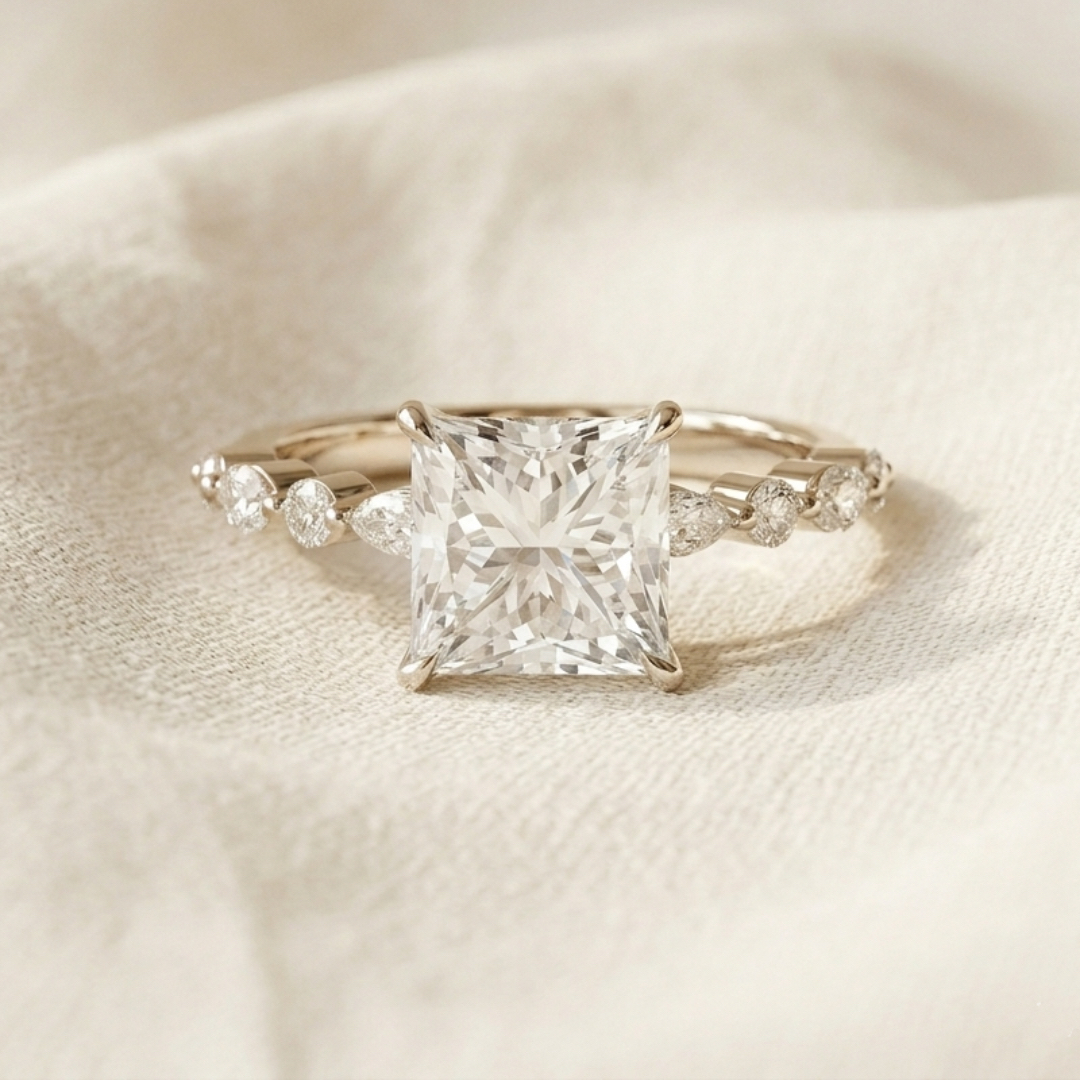 Radiate—Still Light Ring | Princess Diamond in Round Marquise Coverage