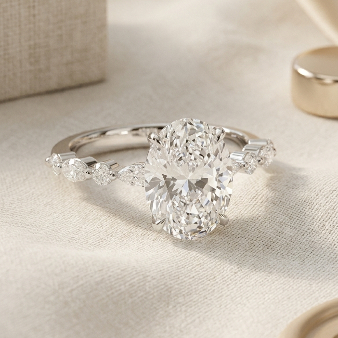 Bloom—Still Light Ring | Oval Diamond in Round Marquise Coverage