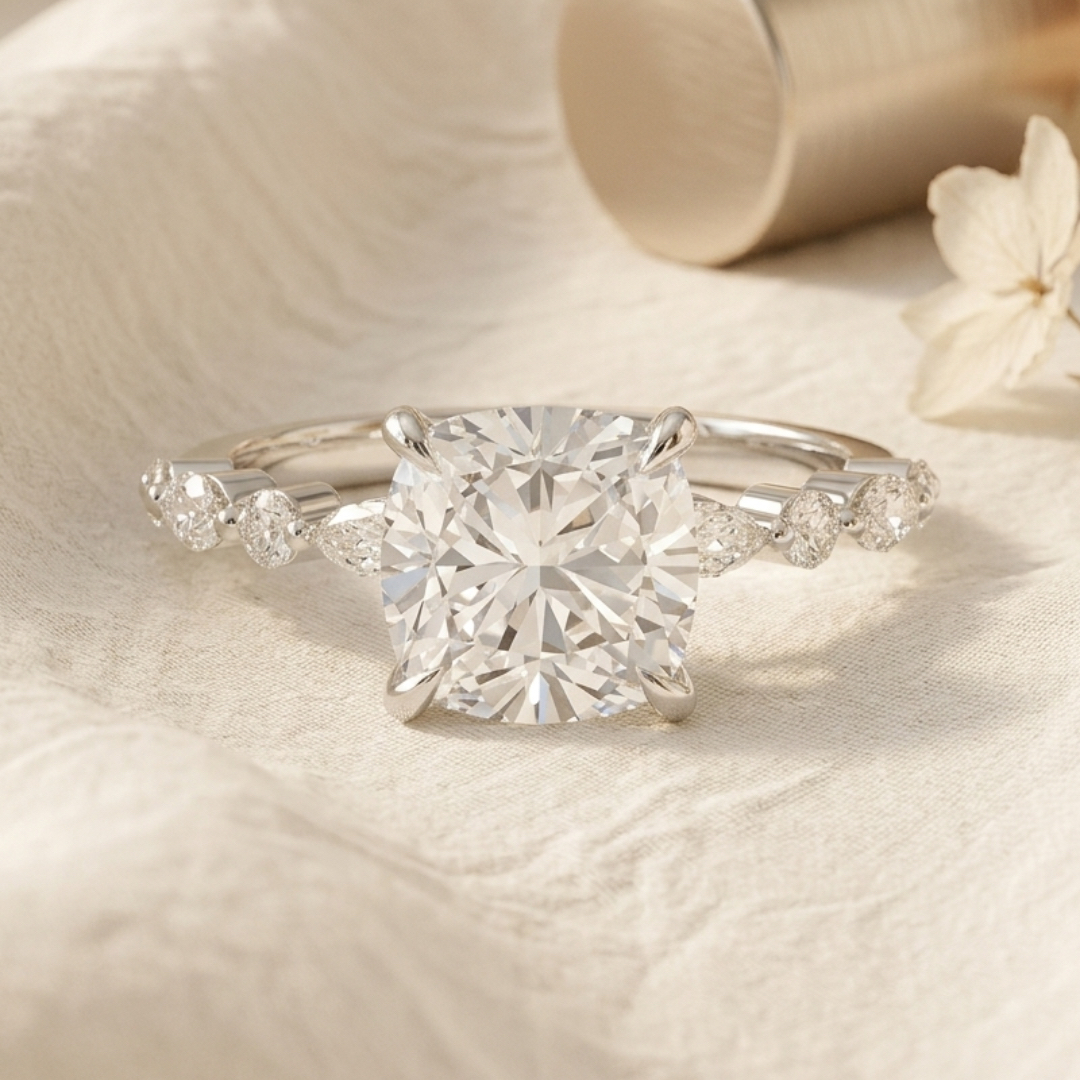 Ascend—Still Light Ring | Cushion Diamond in Round Marquise Coverage