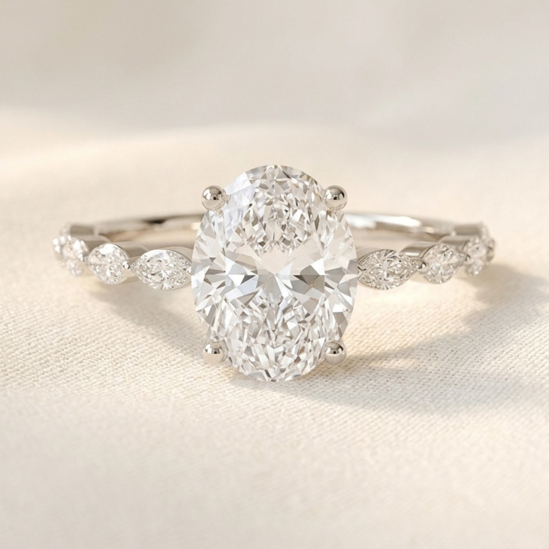 Bloom—Still Light Ring | Oval Diamond in Marquise Half Coverage