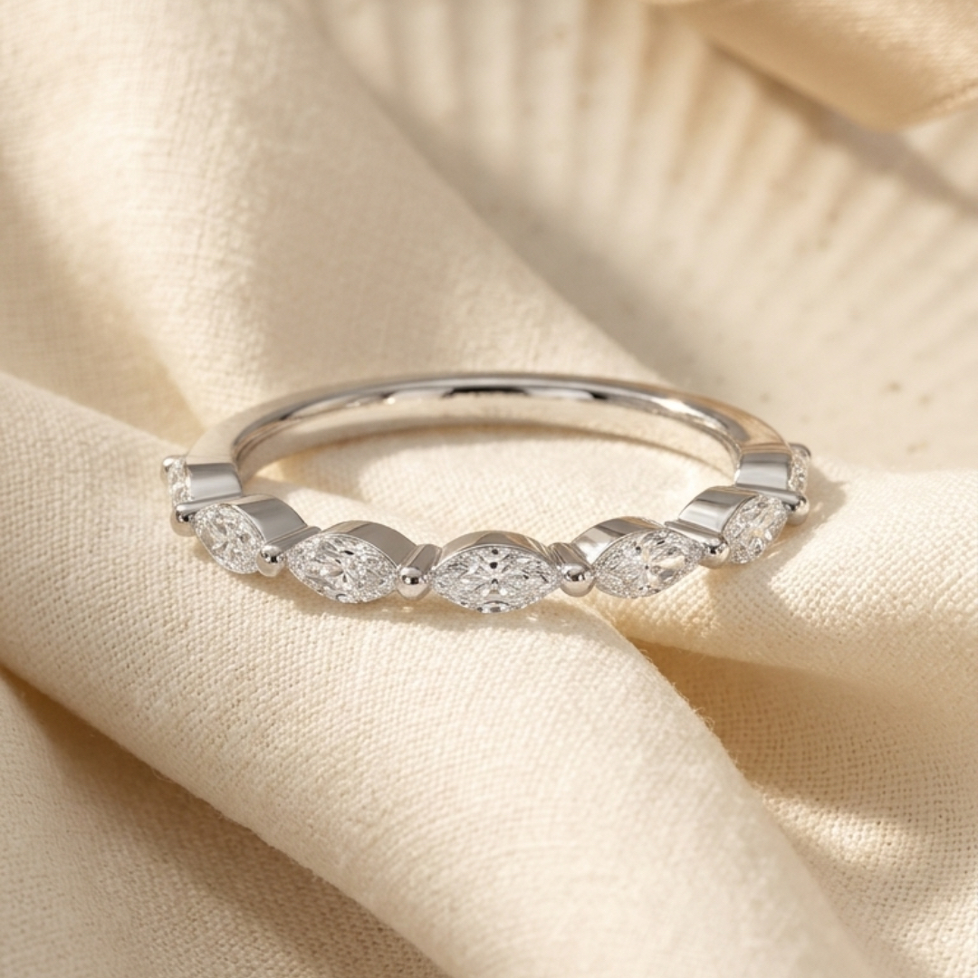 Milestone Band—Still Light Ring | Marquise Diamond in Half Coverage