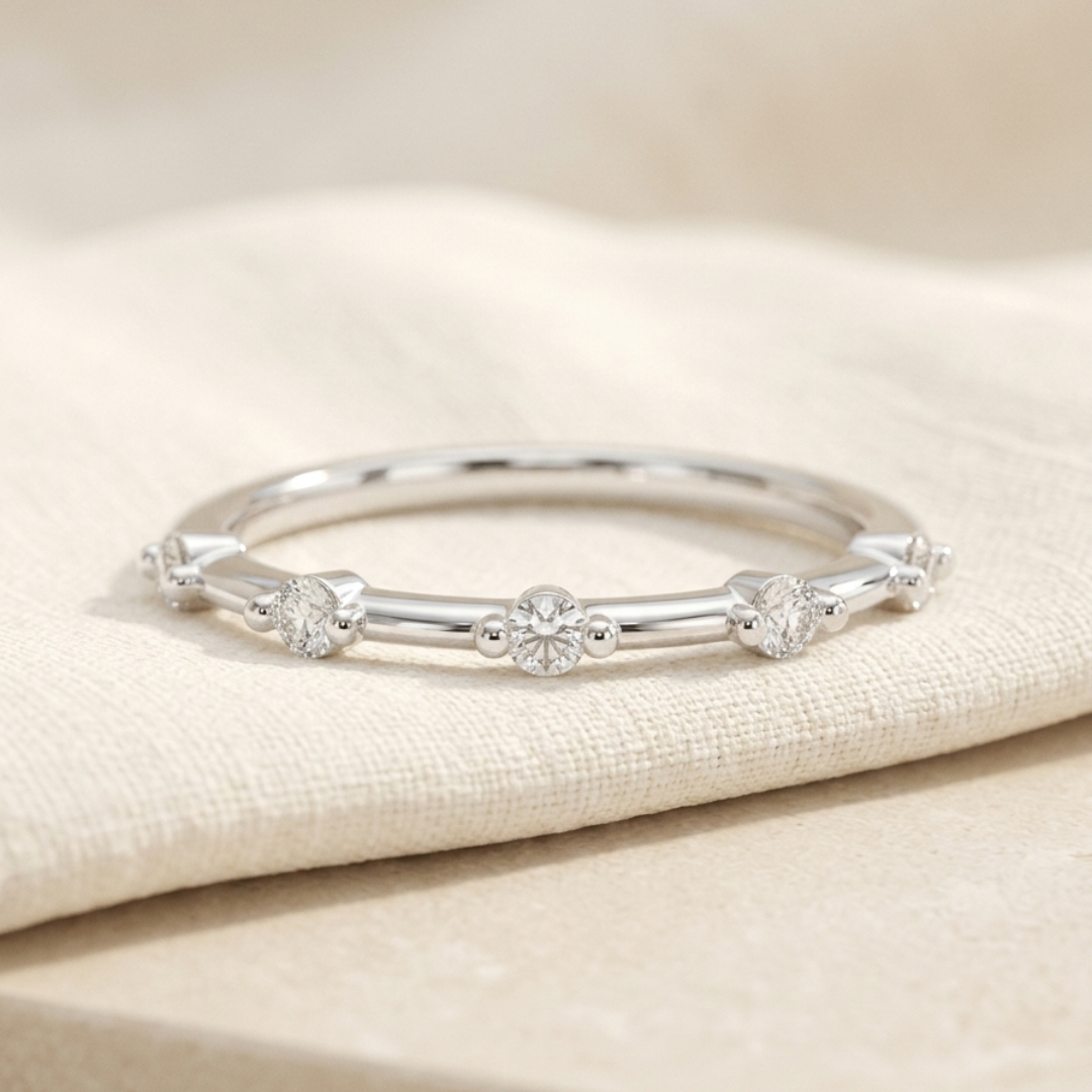 Milestone Band—Still Light Ring  | Round Diamond in Half Coverage