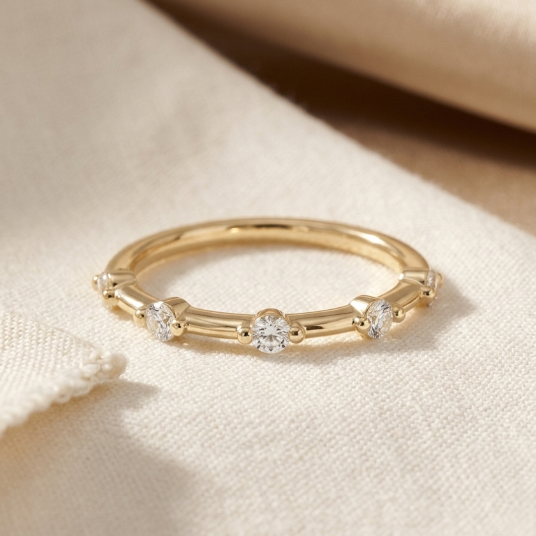 Milestone Band—Crowned Still Ring  | Round Diamond in Half Coverage