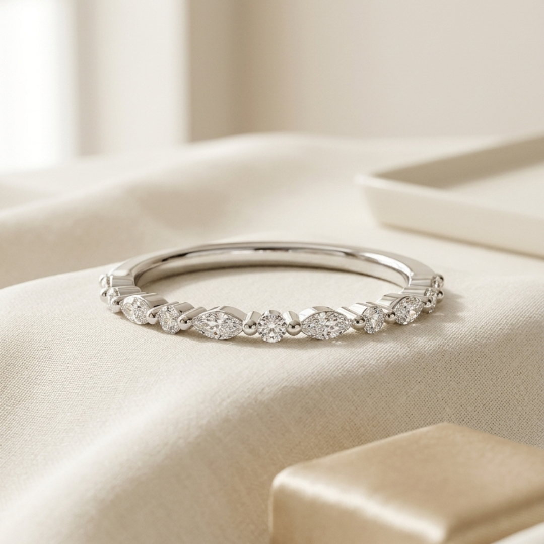 Milestone Band—Still Light Ring | Round Marquise in Half Coverage