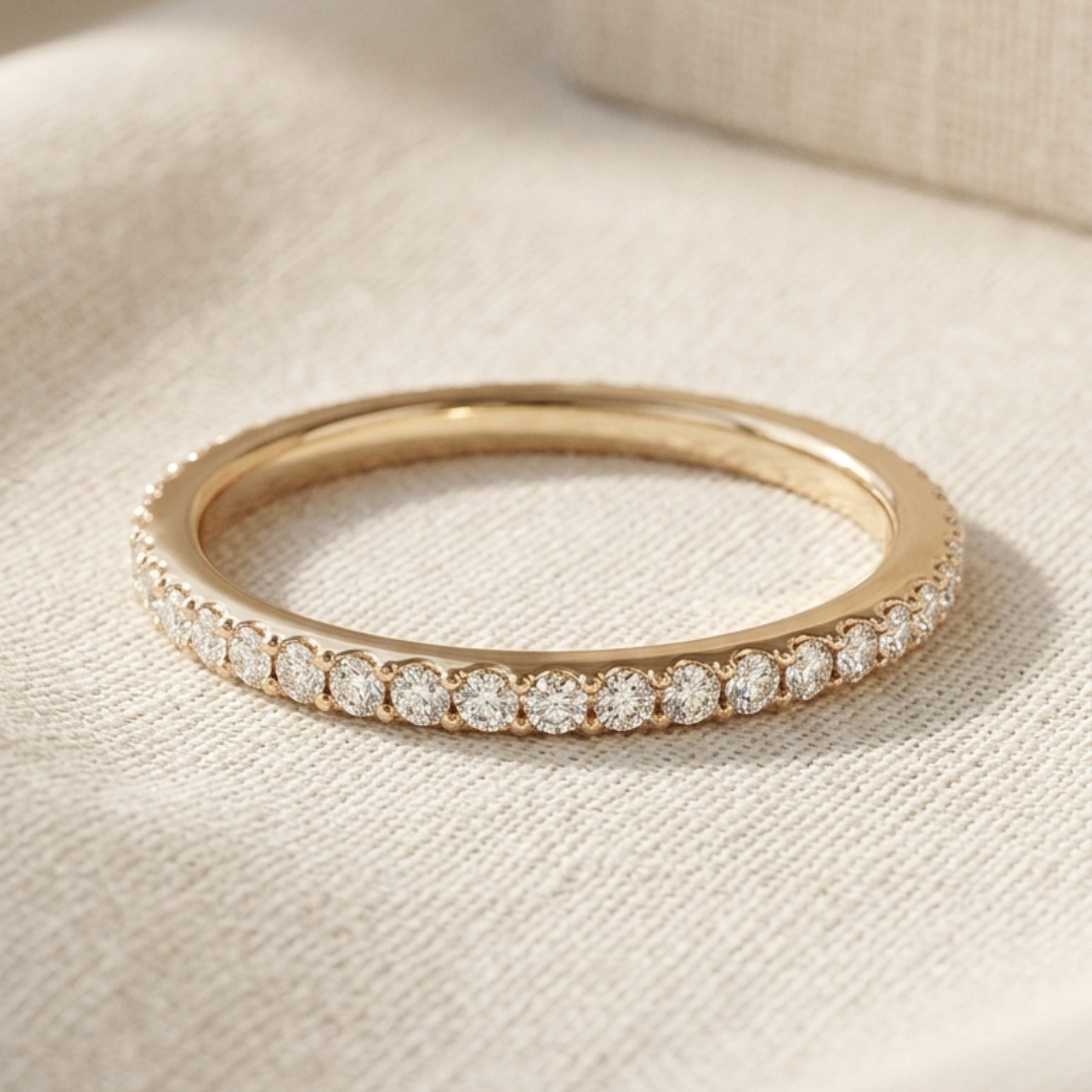 Milestone Band—Crowned Still Ring | Round Diamond Eternity Pave