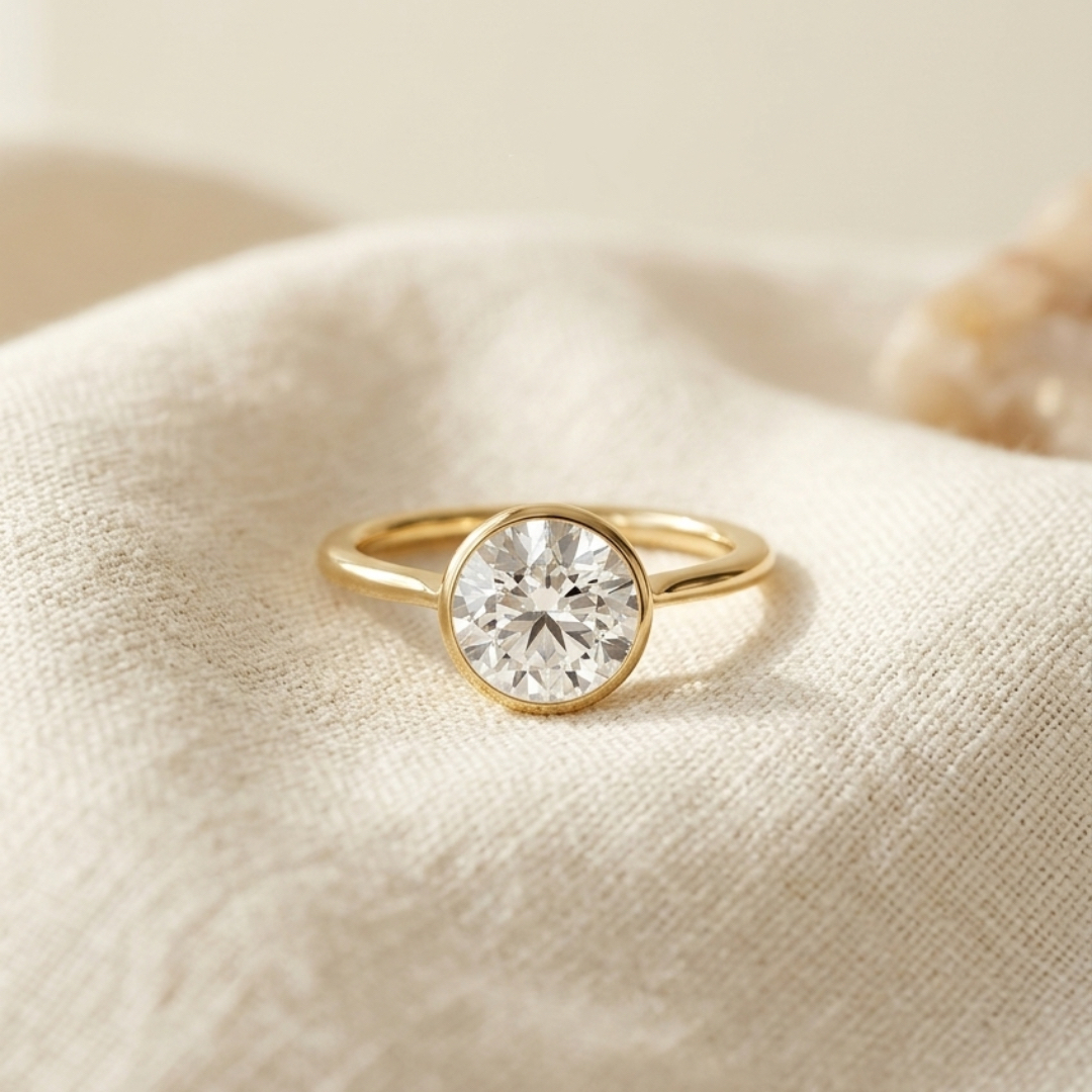 Bloom—Crowned Still Ring | Round Diamond in Bezel