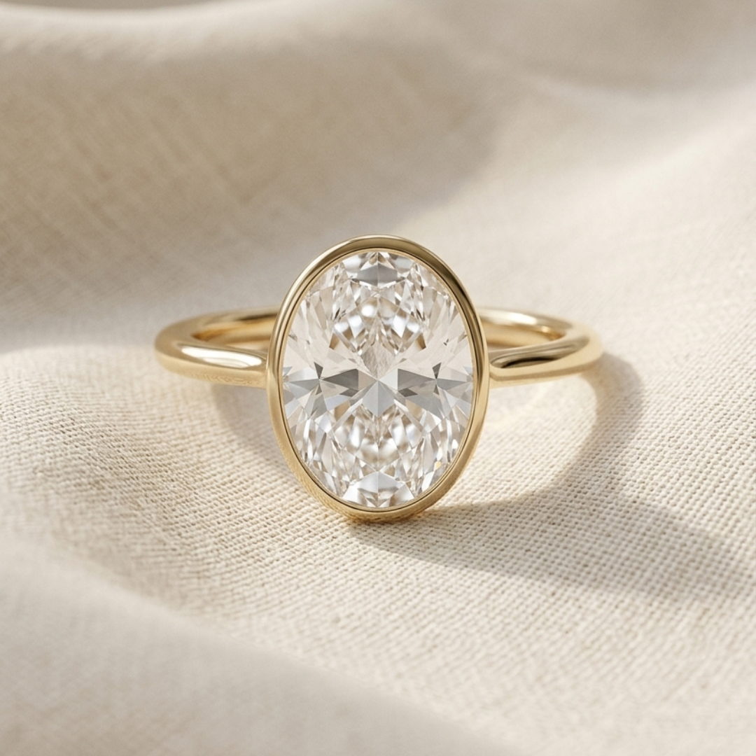 Bloom—Crowned Still Ring | Oval Diamond in Bezel