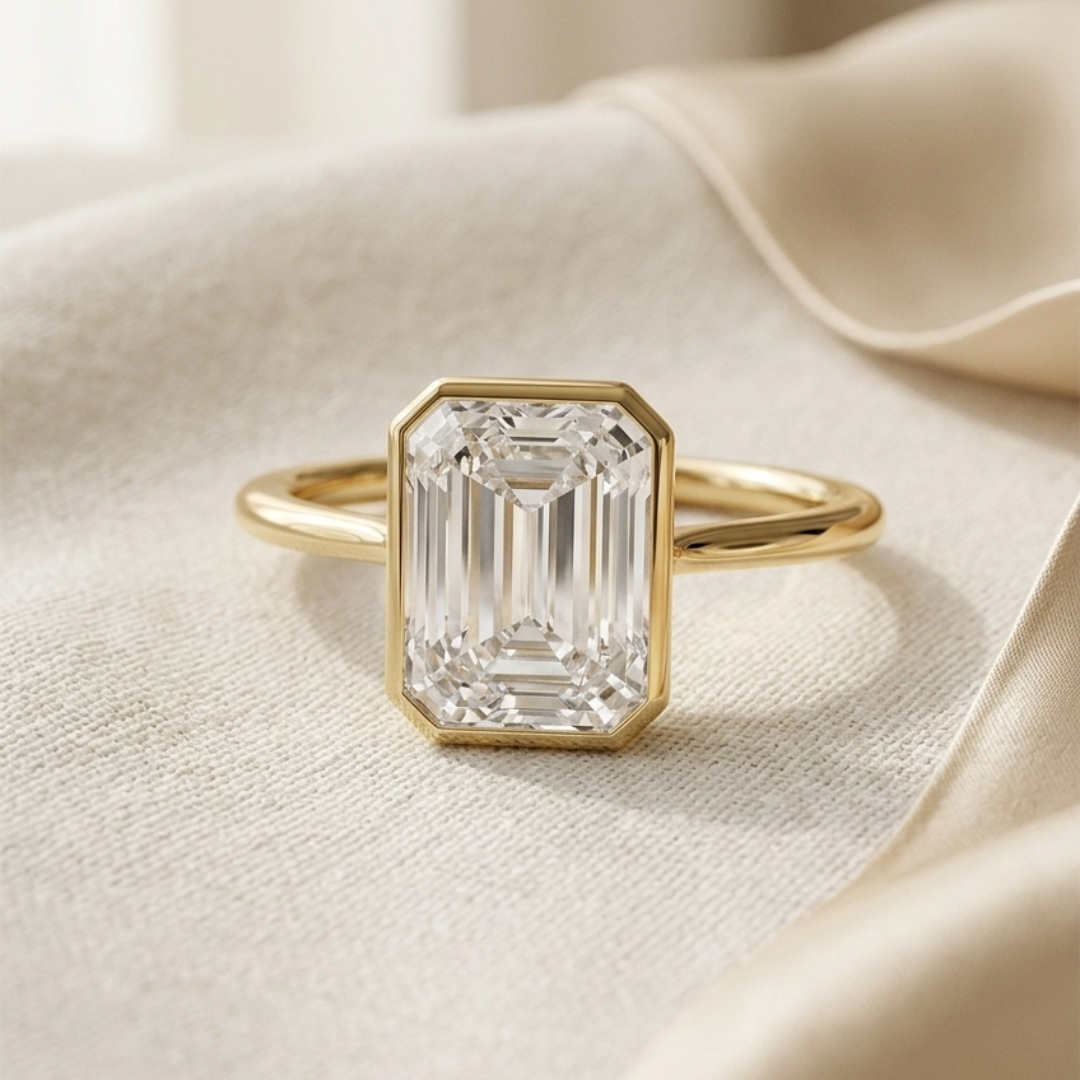 Ascend—Crowned Still Ring | Emerald Diamond in Bezel