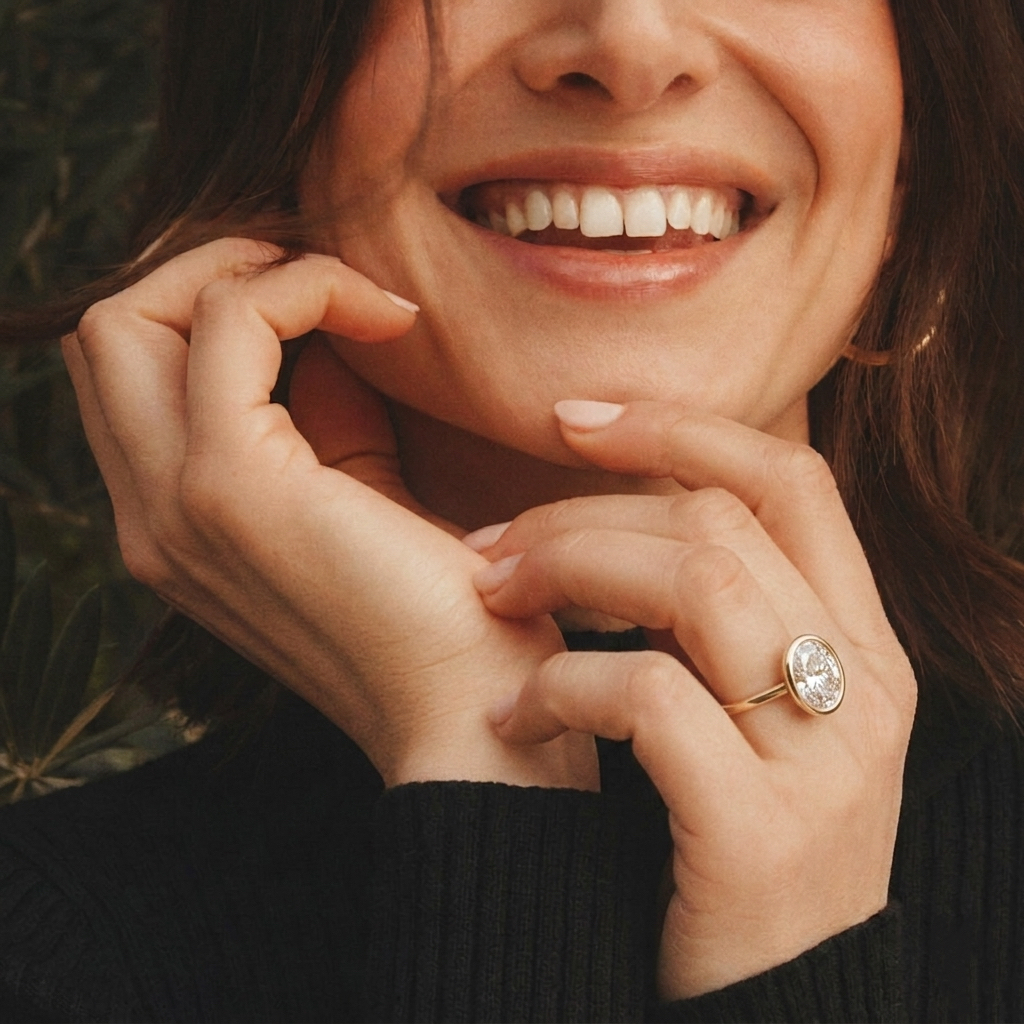 Bloom—Crowned Still Ring | Oval Diamond in Bezel