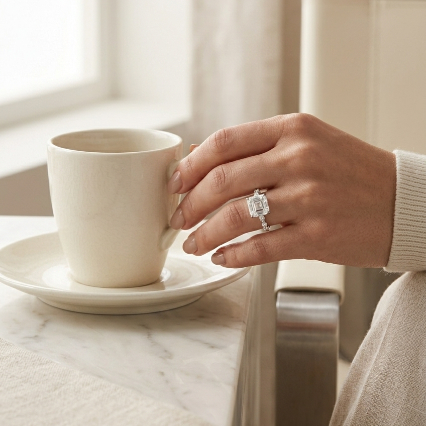 Ascend—Still Light Ring | Asscher Diamond in Round Marquise Coverage