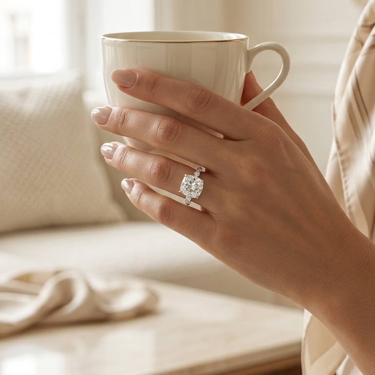 Ascend—Still Light Ring | Cushion Diamond in Round Marquise Coverage