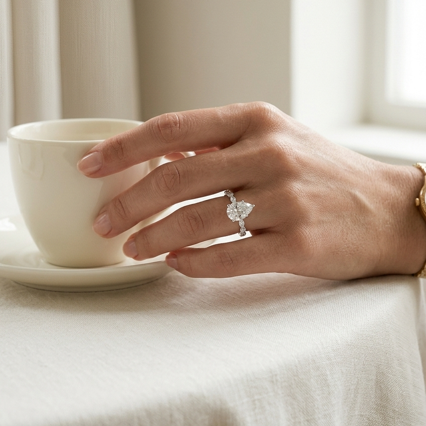 Bloom—Still Light Ring | Pear Diamond in Round Marquise Coverage