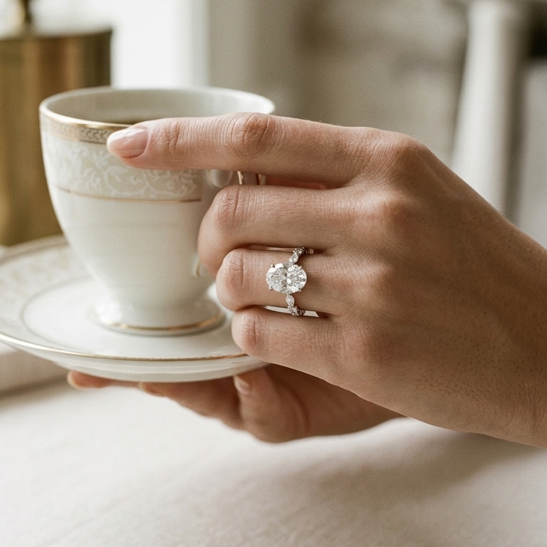 Bloom—Still Light Ring | Oval Diamond in Round Marquise Coverage