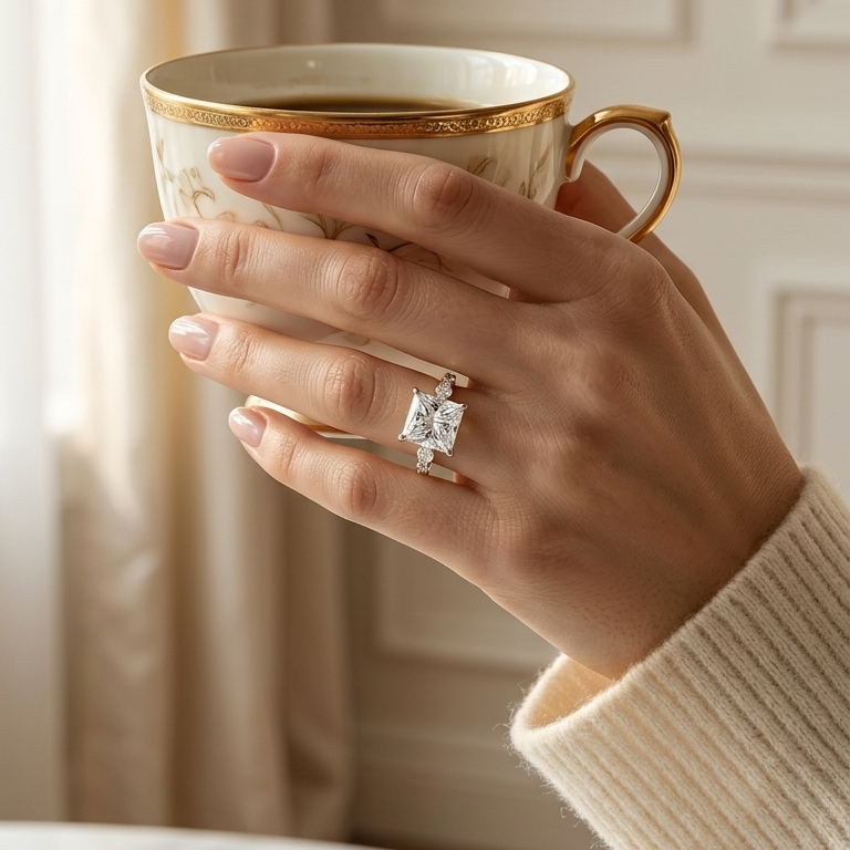 Radiate—Still Light Ring | Princess Diamond in Round Marquise Coverage