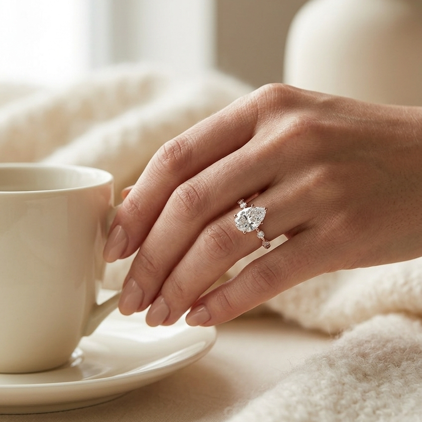 Bloom—Adorn Ring | Pear Diamond in Round Spaced Coverage