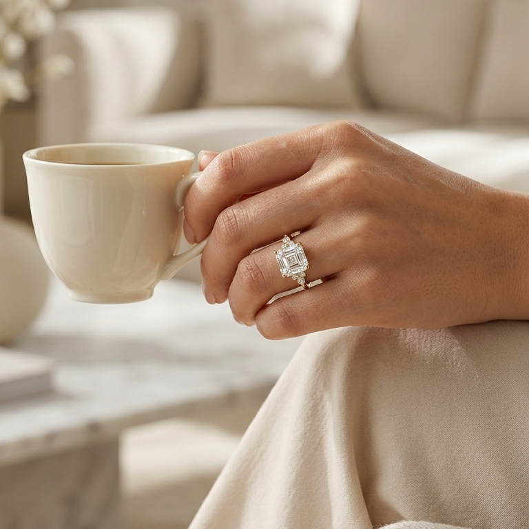 Ascend—Crowned Still Ring | Asscher Diamond in Pear and Round Coverage
