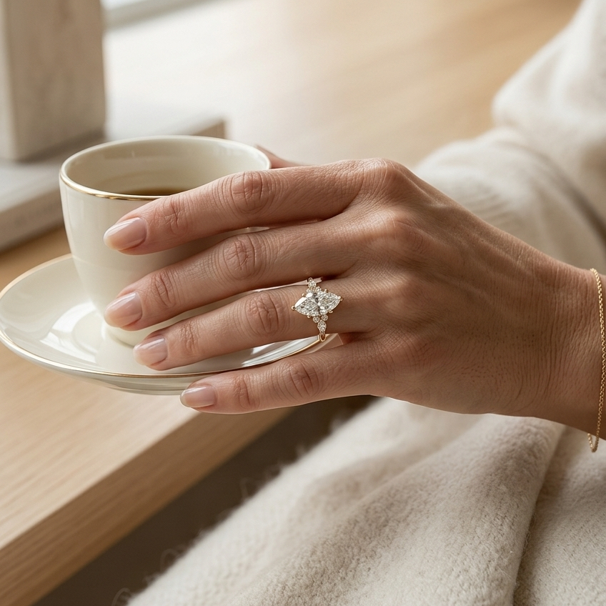 Ascend—Crowned Still Ring | Marquise Diamond in Pear and Round Coverage