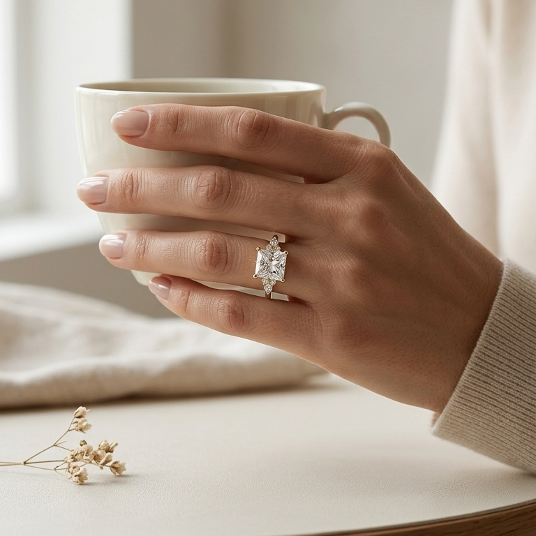 Radiate—Crowned Still Ring | Princess Diamond in Pear and Round Coverage