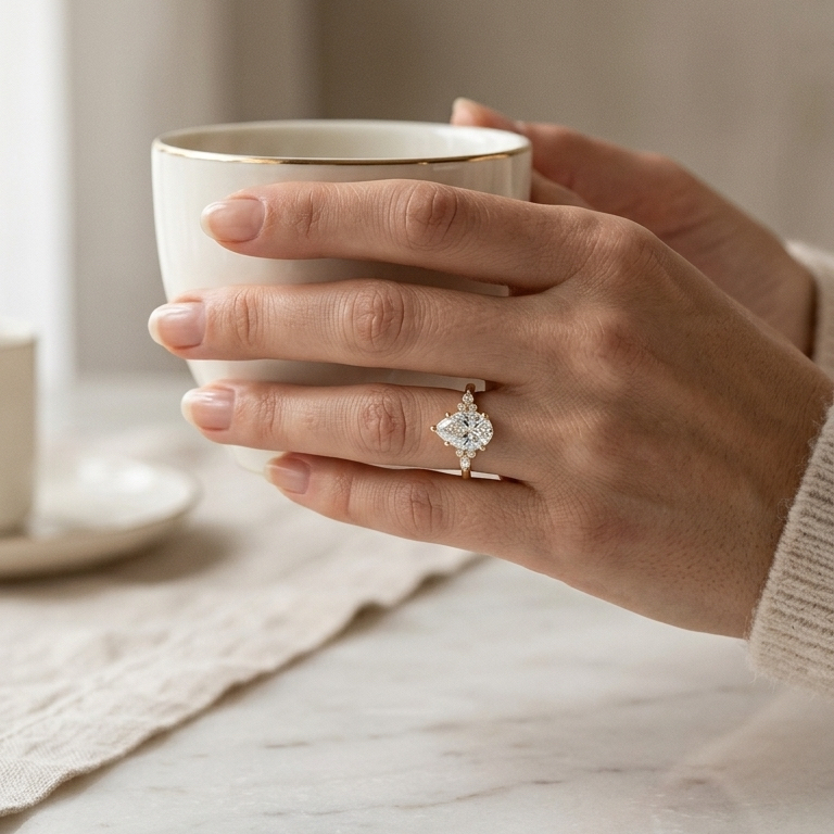 Bloom—Crowned Still Ring | Pear Diamond in Pear and Round Coverage