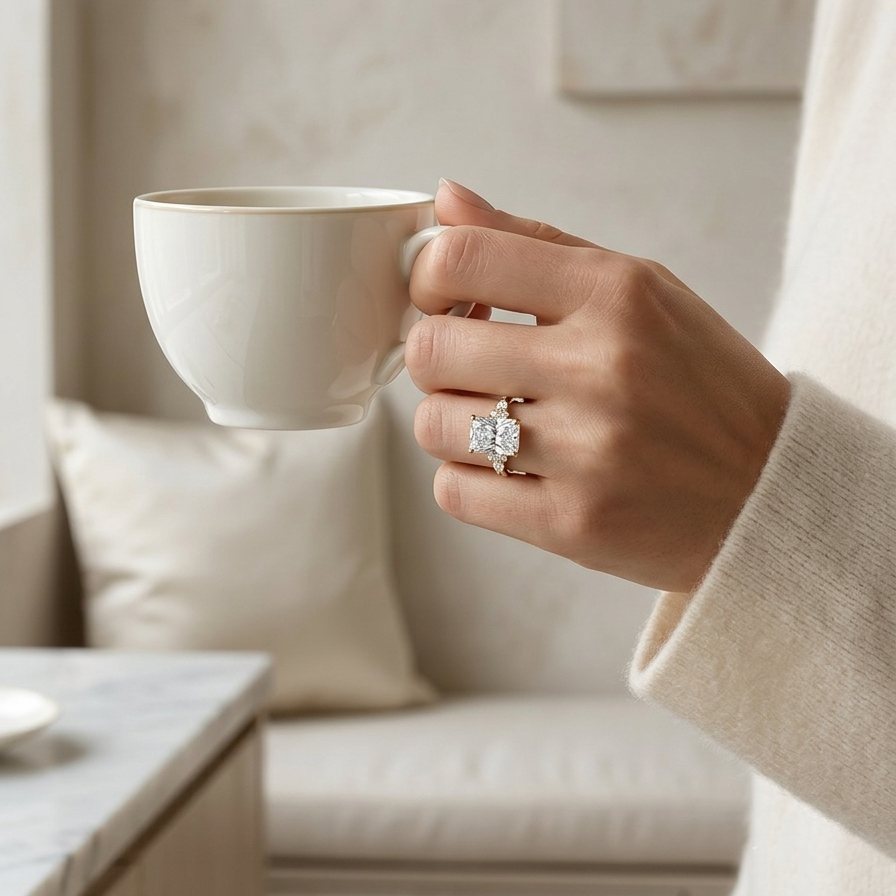 Radiate—Crowned Still Ring | Radiant Diamond in Pear and Round Coverage