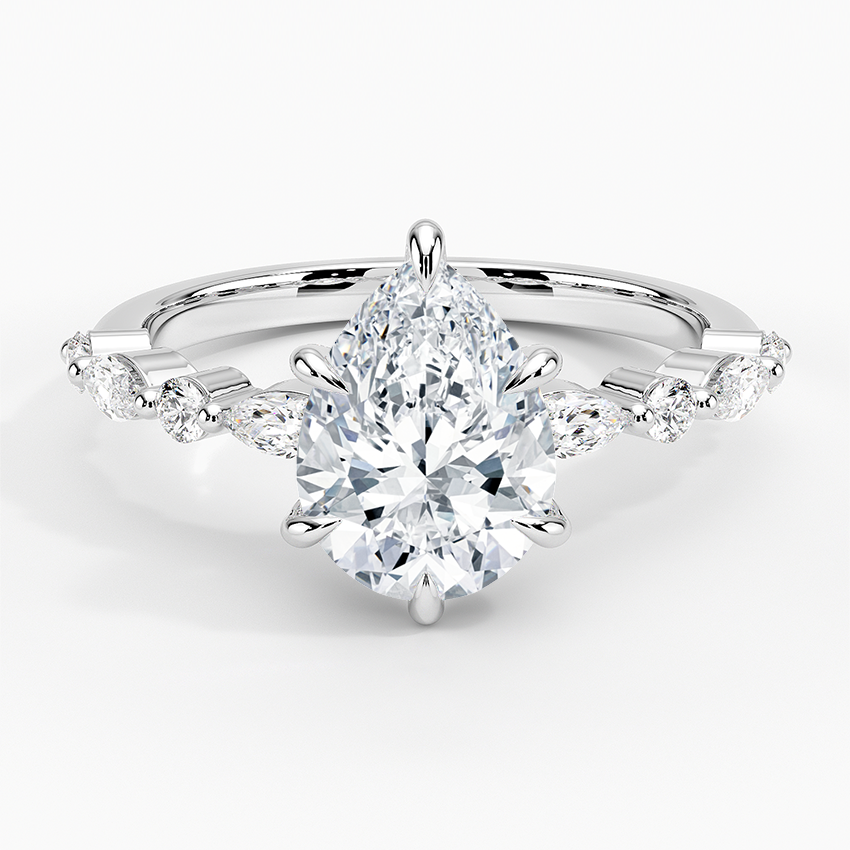 Bloom—Still Light Ring | Pear-Cut Lab-Grown Diamond | Versailles Half Coverage Pave Ring in 18K White Gold