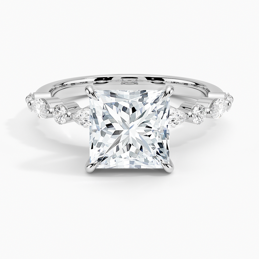 Radiate—Still Light Ring | Princess-Cut Lab-Grown Diamond | Versailles Half Coverage Pave Ring in 18K White Gold