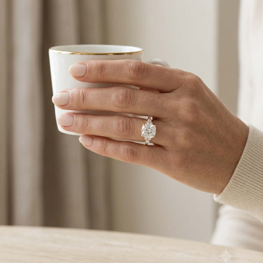 Ascend—Crowned Still Ring | Cushion Diamond in Pear and Round Coverage