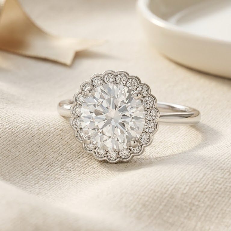 Bloom—Still Light Ring | Round Diamond in Floral Halo
