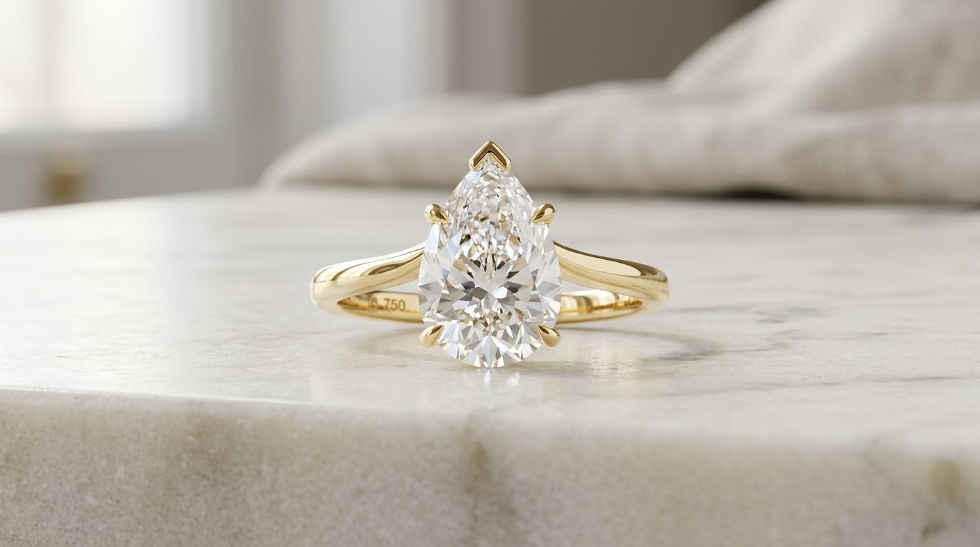 Pear lab grown diamond in 18k gold