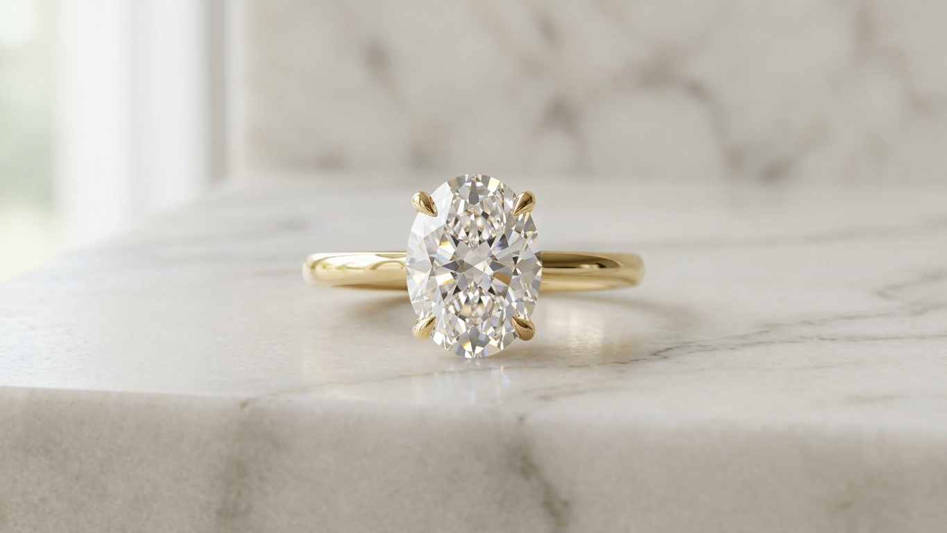 Oval lab grown diamond in 18k gold