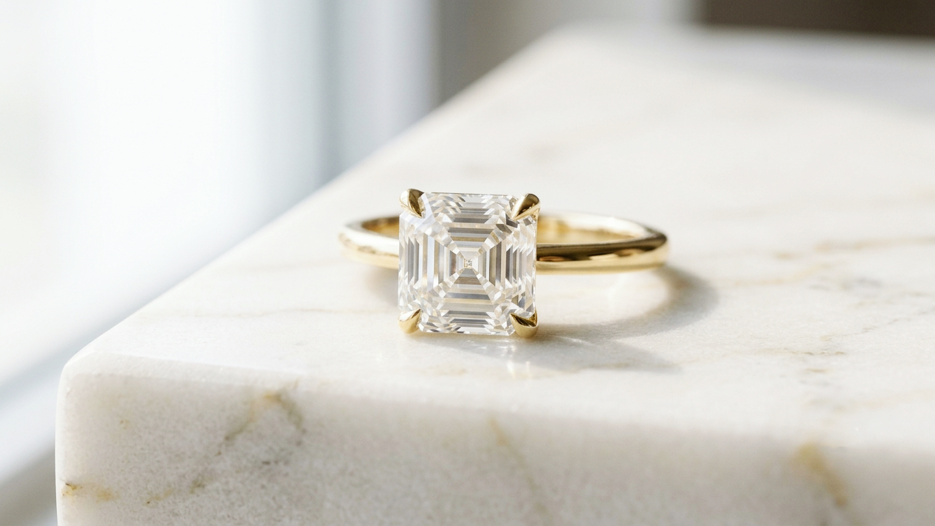 Asscher lab grown diamond ring