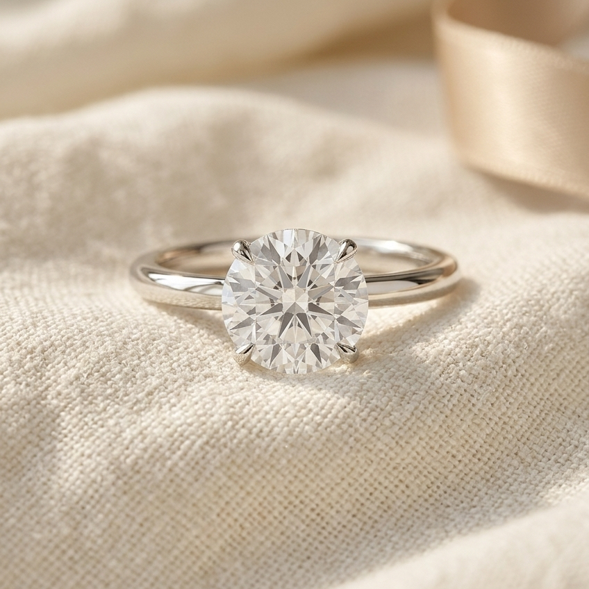 Bloom—Still Light Ring | Solitaire Round Diamond with Chunky Band