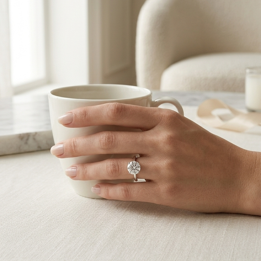 Bloom—Still Light Ring | Solitaire Round Diamond with Chunky Band
