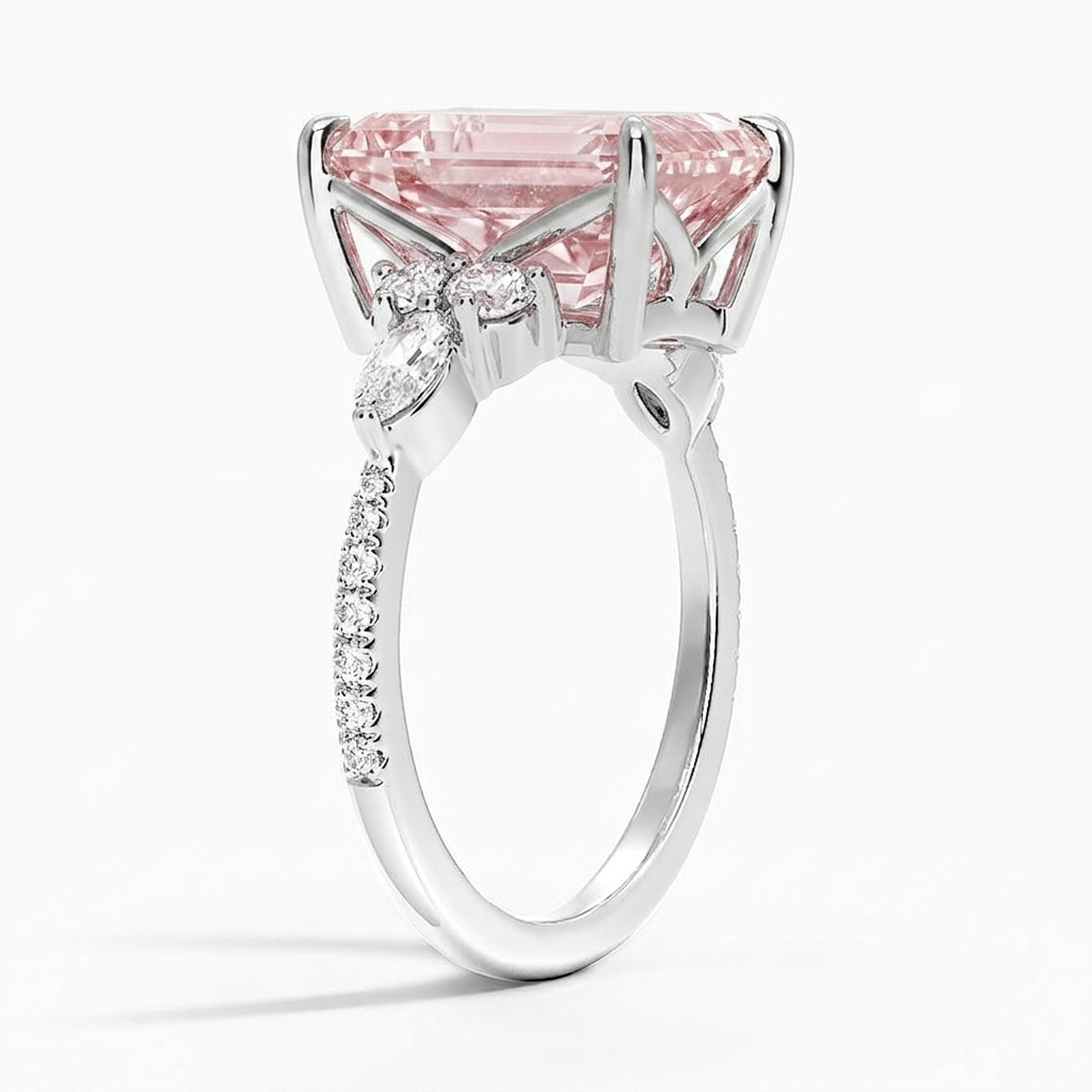 Ascend—Aura Ring | Pink Emerald Diamond in Round Marquise Pave