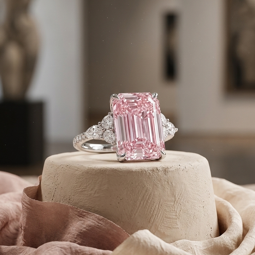 Ascend—Aura Ring | Pink Emerald Diamond in Round Marquise Pave