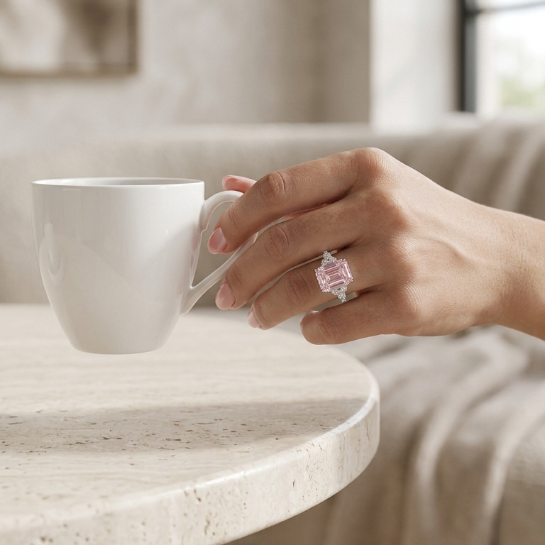 Ascend—Aura Ring | Pink Emerald Diamond in Round Marquise Pave