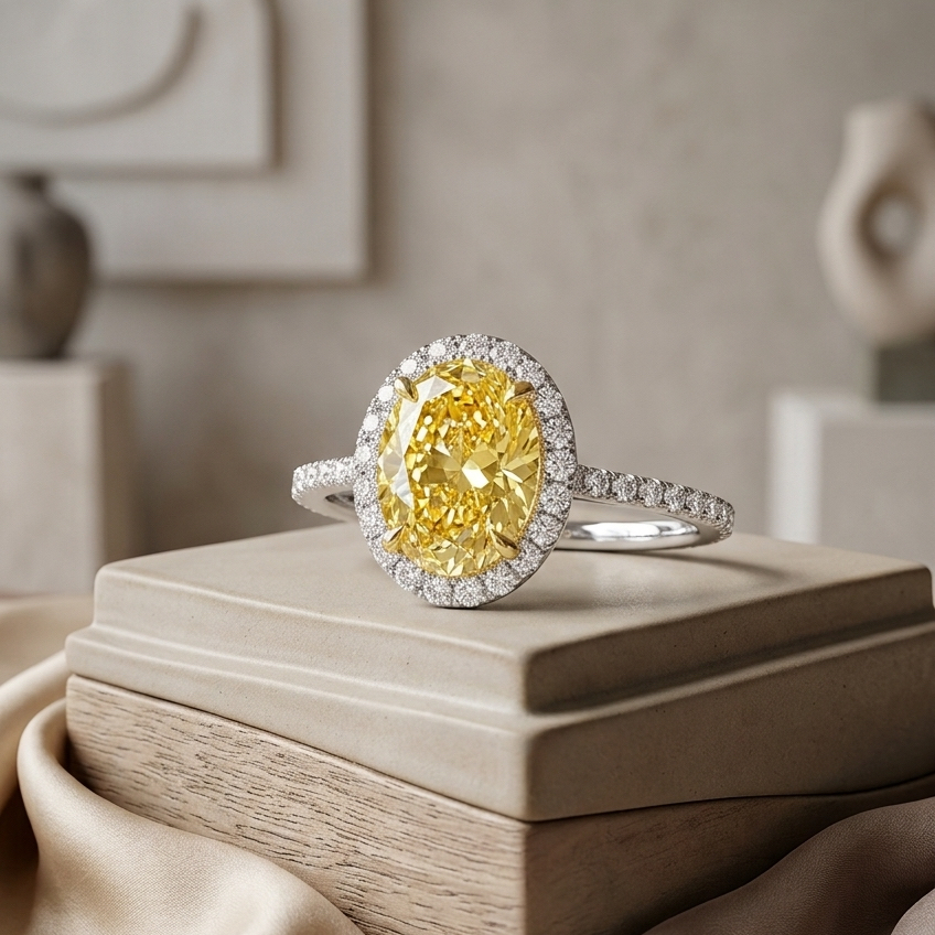 Bloom—Aura Ring | Yellow Oval Diamond in Halo