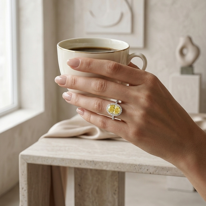 Bloom—Aura Ring | Yellow Oval Diamond in Halo