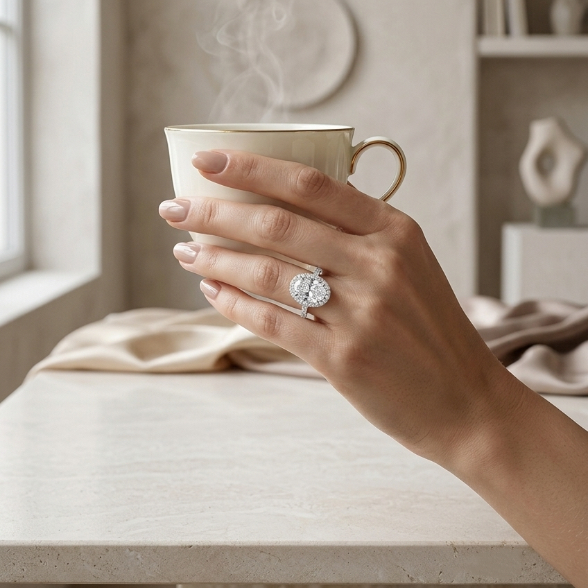 Bloom—Still Light Ring | Oval Halo Diamond