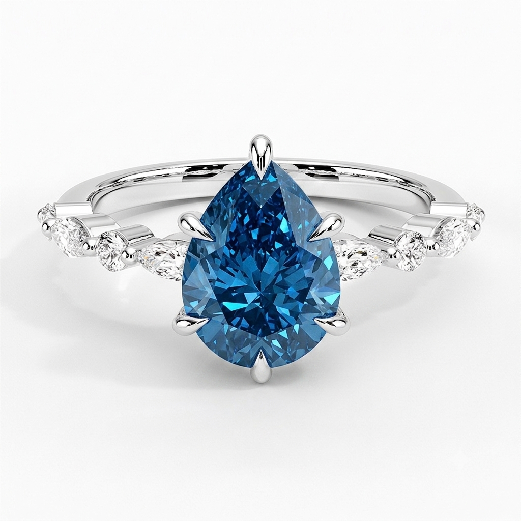 Bloom—Aura Ring | Blue Pear Diamond in Round Marquise Coverage