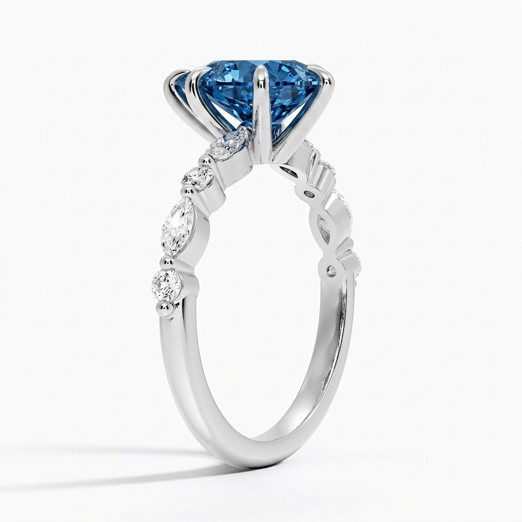 Bloom—Aura Ring | Blue Pear Diamond in Round Marquise Coverage